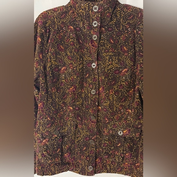 sahalie Jacket Floral Corduroy Boho Funnel Neck Paisley Retro Shacket Size Large - Picture 7 of 9